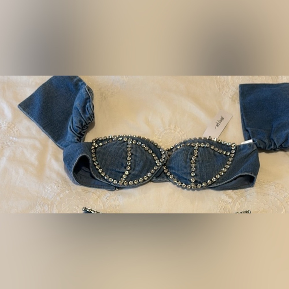 Nasty Gal Blue Embellished Denim Top